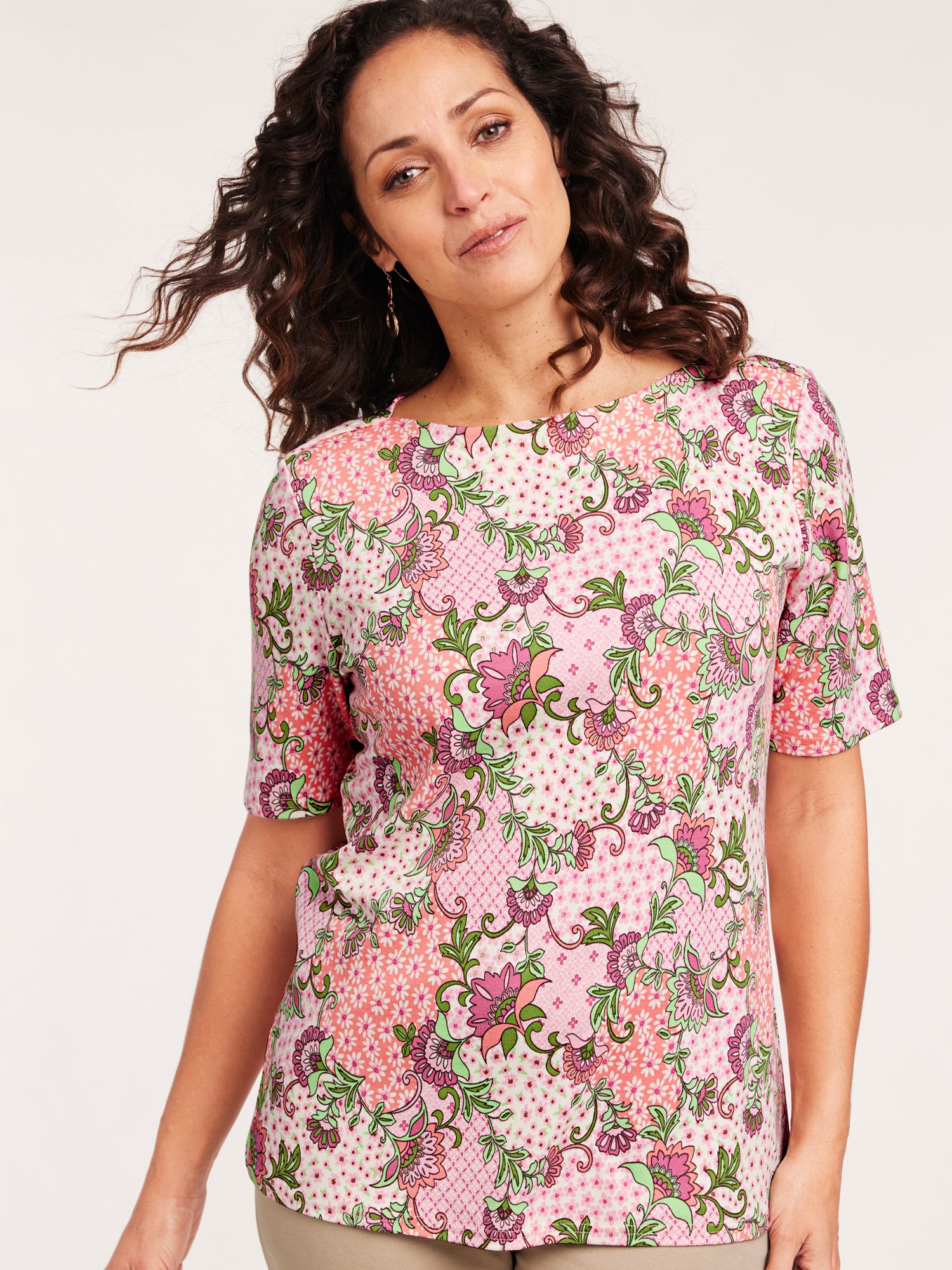 Print Essential Knit Boatneck Top
