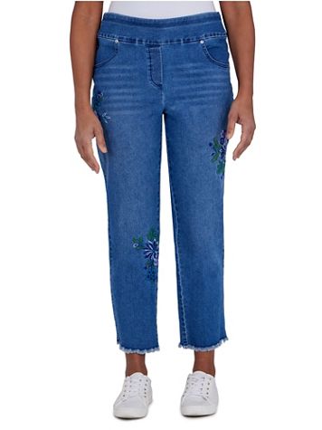Alfred Dunner Indigo Daze Superstretch Denim Embroidered Ankle Pant - Image 1 of 5