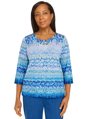 Alfred Dunner Indigo Daze Ombre Textured Striped Top - Image 1 of 4