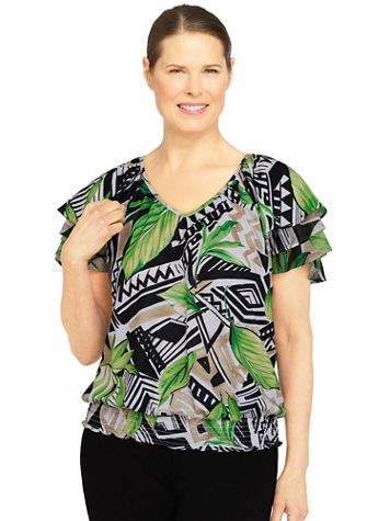 Alfred Dunner Second Nature Geometric Tropical Top - Image 1 of 4