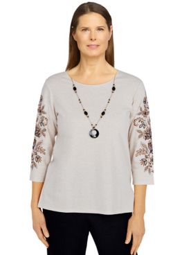 Alfred Dunner Second Nature Embroidered Sleeves Knit Top
