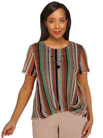 Alfred Dunner Second Nature Vertical Textured Top With Necklace - Image 1 of 4