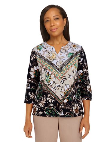 Alfred Dunner Second Nature Paisley Floral Chevron Print Top - Image 1 of 4