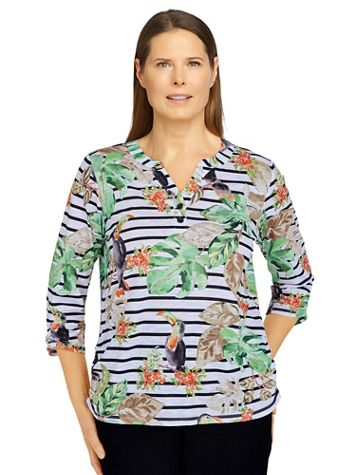 Alfred Dunner Second Nature Toucan Striped Print Knit Top - Image 1 of 4