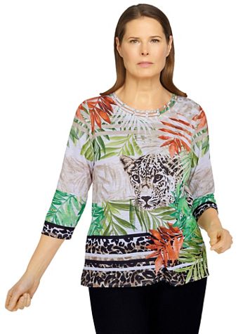 Alfred Dunner Second Nature Cheetah Stripe Tropical Top - Image 1 of 4
