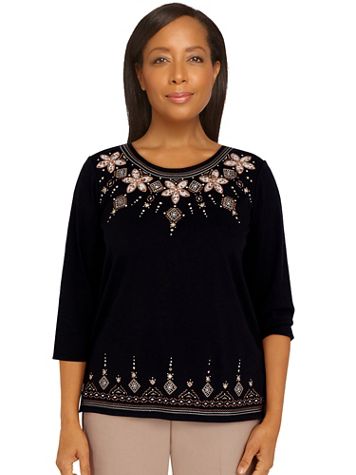 Alfred Dunner Second Nature Floral Yoke Applique Top - Image 1 of 4