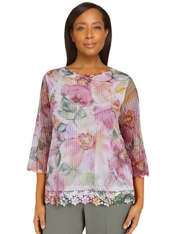 Alfred Dunner Palm Desert Floral Lace Textured Top - Image 1 of 4