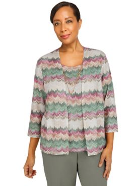 Alfred Dunner Palm Desert Zig Zag Two-For-One Top