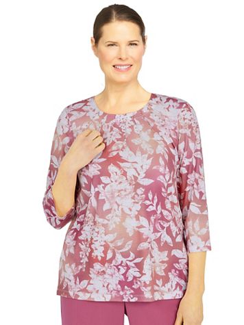 Alfred Dunner Palm Desert Woodblock Floral Knit Top - Image 1 of 4