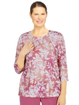 Alfred Dunner Palm Desert Woodblock Floral Knit Top