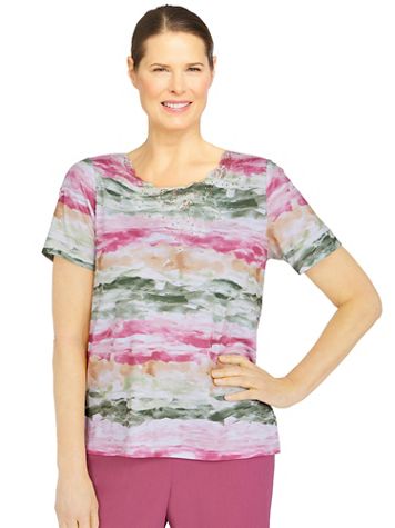 Alfred Dunner Palm Desert Watercolor Striped Top - Image 1 of 4