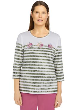 Alfred Dunner Palm Desert Tie Dye Striped Embroidery Top