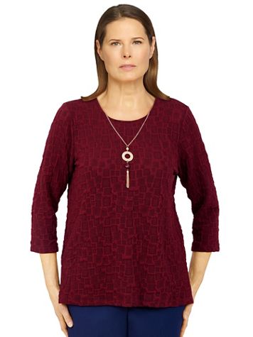 Alfred Dunner Sloane Street Solid Box Texture Top With Removable Necklace - Image 5 of 5
