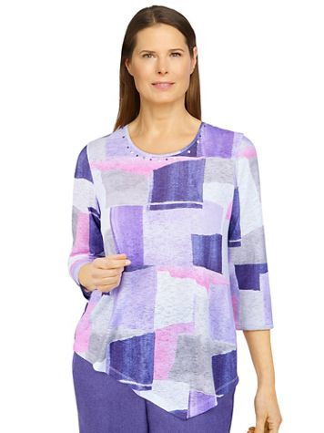 Alfred Dunner Tivoli Gardens Stained Glass Asymmetric Hem Top - Image 1 of 4