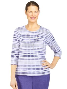 Alfred Dunner Tivoli Gardens Texture stripe Top With Removable Necklace