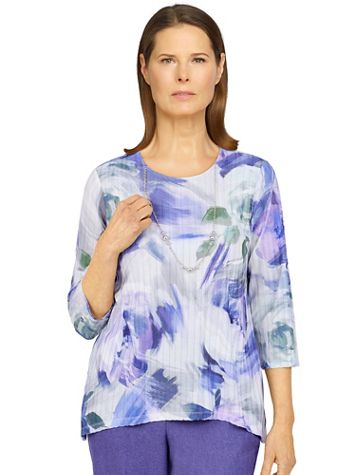Alfred Dunner Tivoli Gardens Brushstroke Floral Texture Top With Removable Necklace - Image 1 of 4