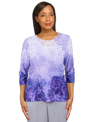 Alfred Dunner Tivoli Gardens Medallion Ombre Lace Neck Top - Image 1 of 4