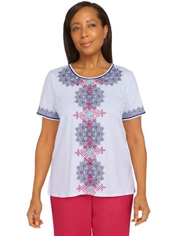 Alfred Dunner Happy Hour Medallion Center Embroidery Top - Image 1 of 4