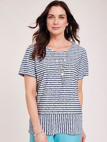 Alfred Dunner® Stripe Top with Necklace - Image 1 of 5