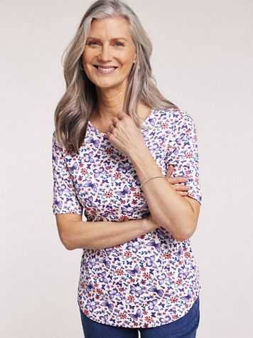 Print Essential Knit Curved Hem Tee - Image 2 of 2