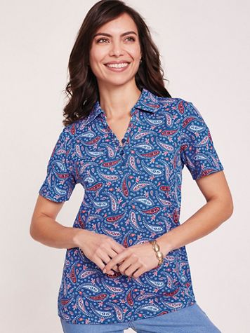 Essential Knit Print Polo Top - Image 1 of 5