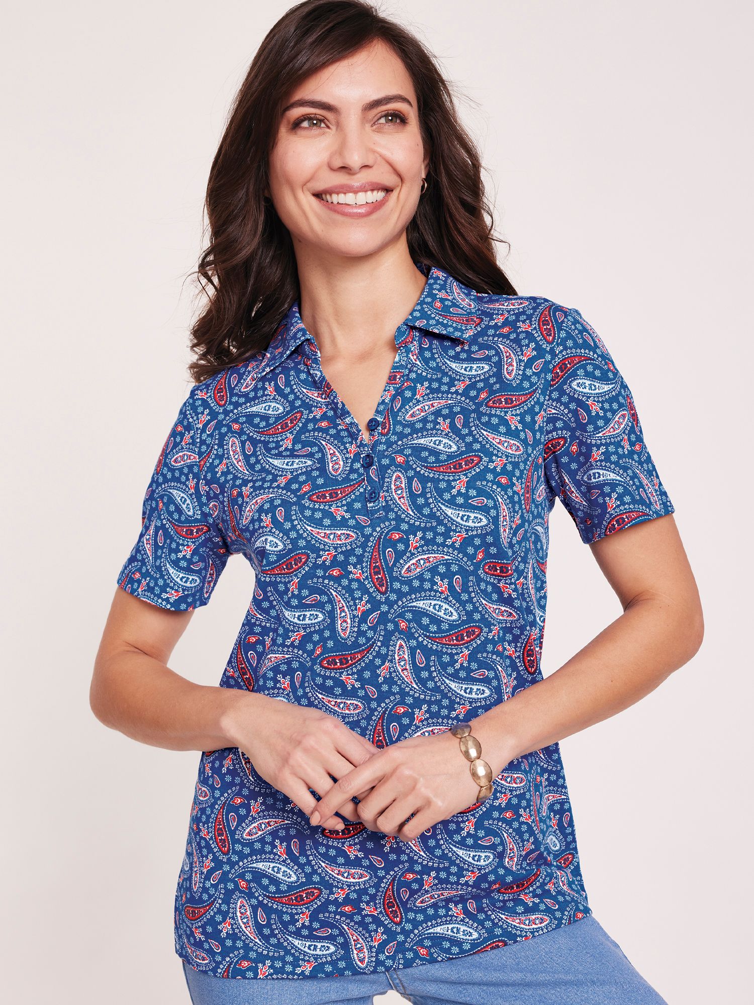 Essential Knit Print Polo Top