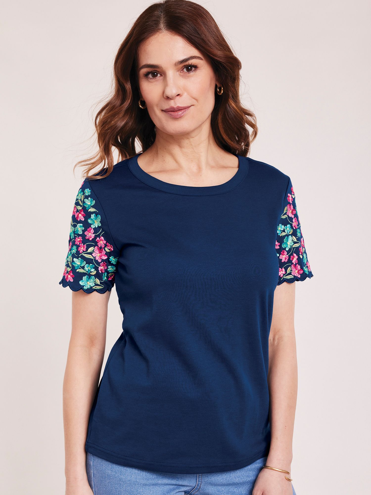 Embroidered Sleeve Knit Top