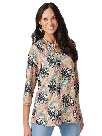 Haband Women’s 3/4 Sleeve Crepe Tunic with Crochet Detail - Image 1 of 3