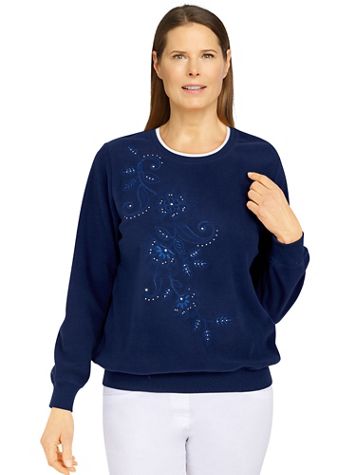 Alfred Dunner Classics Asymmetric Floral Pullover - Image 1 of 4