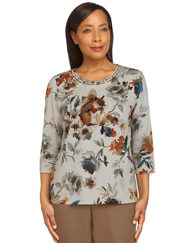 Alfred Dunner Classics Squirrel Print Knit Top - Image 1 of 4