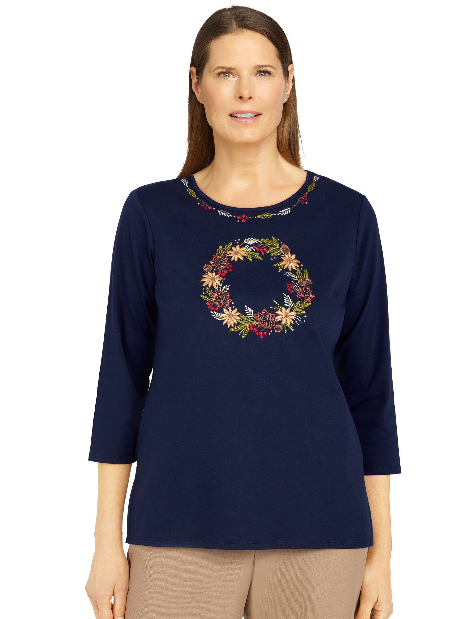 Alfred Dunner Classics Center Fall Wreath Top