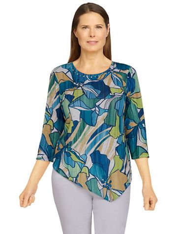 Alfred Dunner Classics Stained Glass Floral Print Knit Top - Image 1 of 4