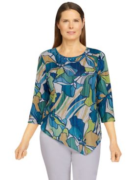 Alfred Dunner Classics Stained Glass Floral Print Knit Top