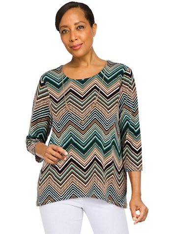Alfred Dunner Classics Chevron Puff Print Top With Necklace - Image 1 of 4