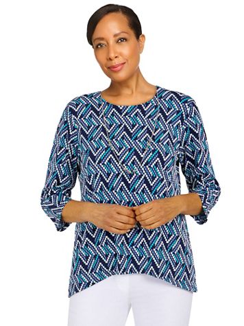Alfred Dunner Classics Geometric Puff Print Top With Necklace - Image 1 of 6