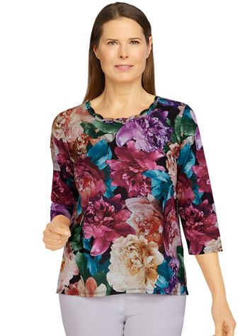 Alfred Dunner Classics Realistic Flowers Knit Top - Image 1 of 4