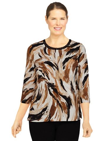 Alfred Dunner Classics Brushstroke Animal Knit Top - Image 1 of 4