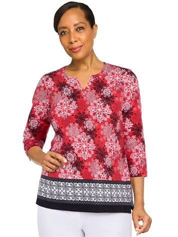 Alfred Dunner Classics Snowflake Border Top - Image 1 of 4