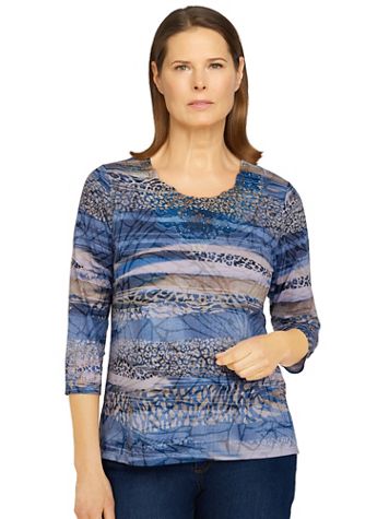 Alfred Dunner Classics Animal Biadere Burnout Knit Top - Image 5 of 5