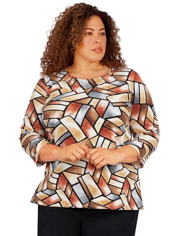 Alfred Dunner Classics Shimmer Stained Glass Print Knit Top - Image 1 of 4