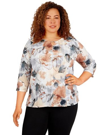 Alfred Dunner Classics Watercolor Floral Texture Knit Top - Image 5 of 5