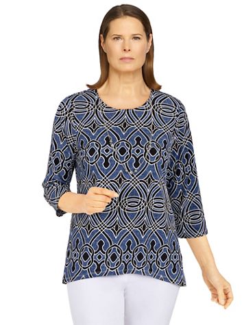 Alfred Dunner Classics Biadere Puff Print Top With Necklace - Image 1 of 4