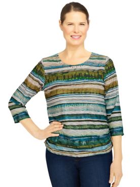 Alfred Dunner Classics Watercolor Biadere Knit Top