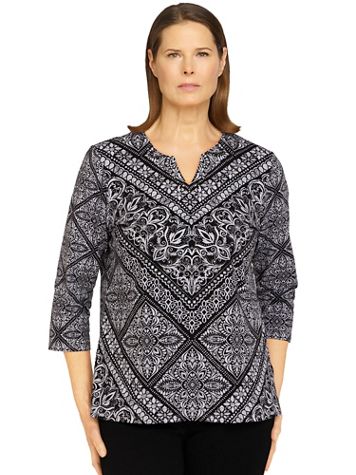 Alfred Dunner Classics Medallion Chevron Knit Top - Image 1 of 4