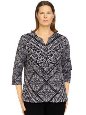 Alfred Dunner Classics Medallion Chevron Knit Top