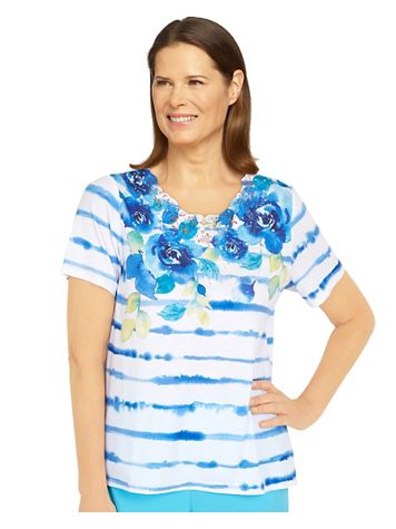 Alfred Dunner® Cool Vibrations Floral Stripe Top - Blair