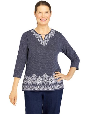 Alfred Dunner® Lake Placid Textured Mini Stripe Knit Top - Image 1 of 4