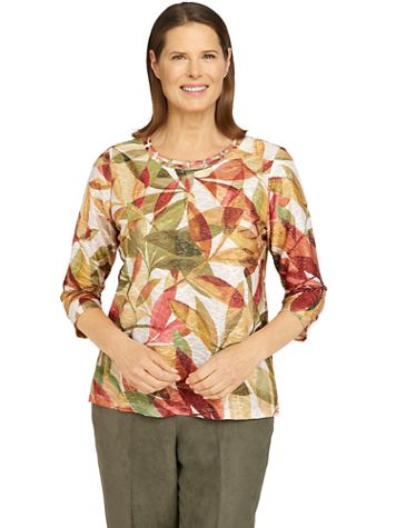 Alfred Dunner® Copper Canyon Leaf Print Knit Top - Image 1 of 4
