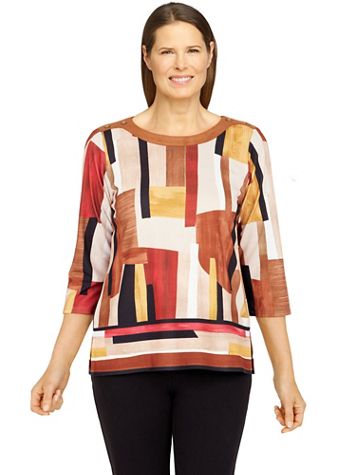 Alfred Dunner® Madagascar Colorblock Border Print Top - Image 1 of 4