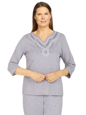 Alfred Dunner® Floral Park Embroidery Knit Top
